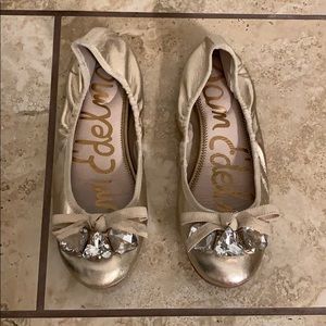 Sam Edelman Jeweled Gold Metallic Flats, Size 8